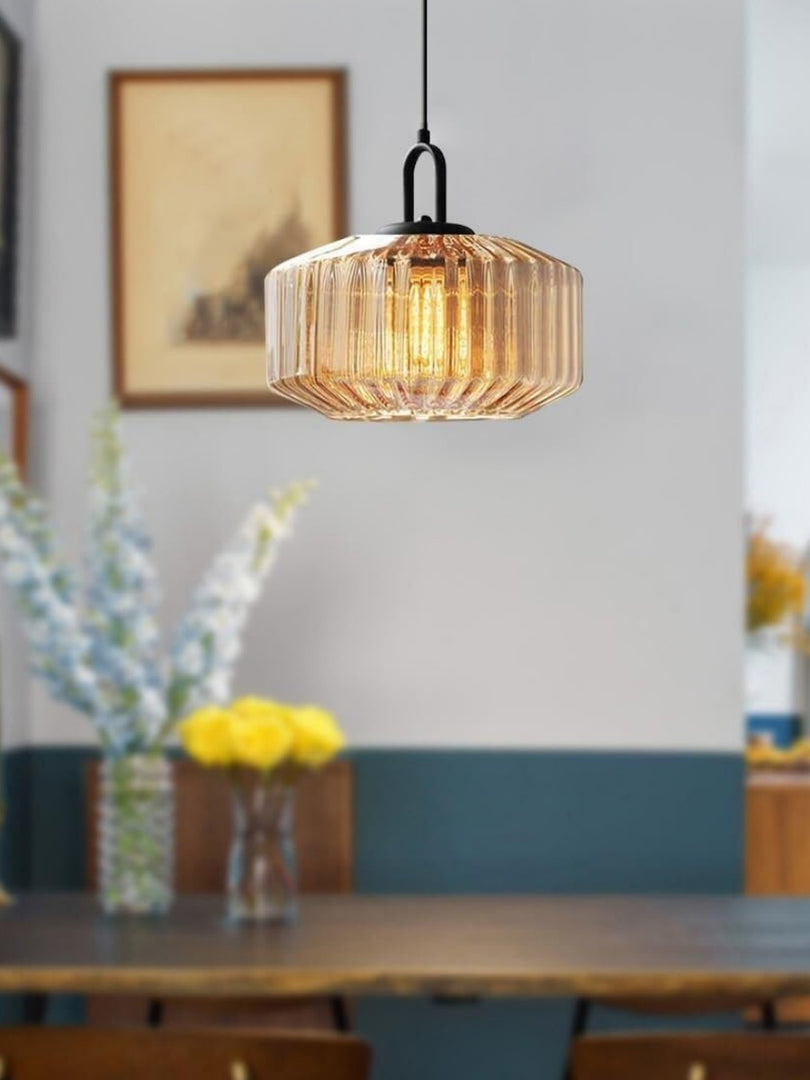 Gerippte Glaspendelleuchte - Vintage-Grün Glas Hängeleuchte mit modernem Reiz