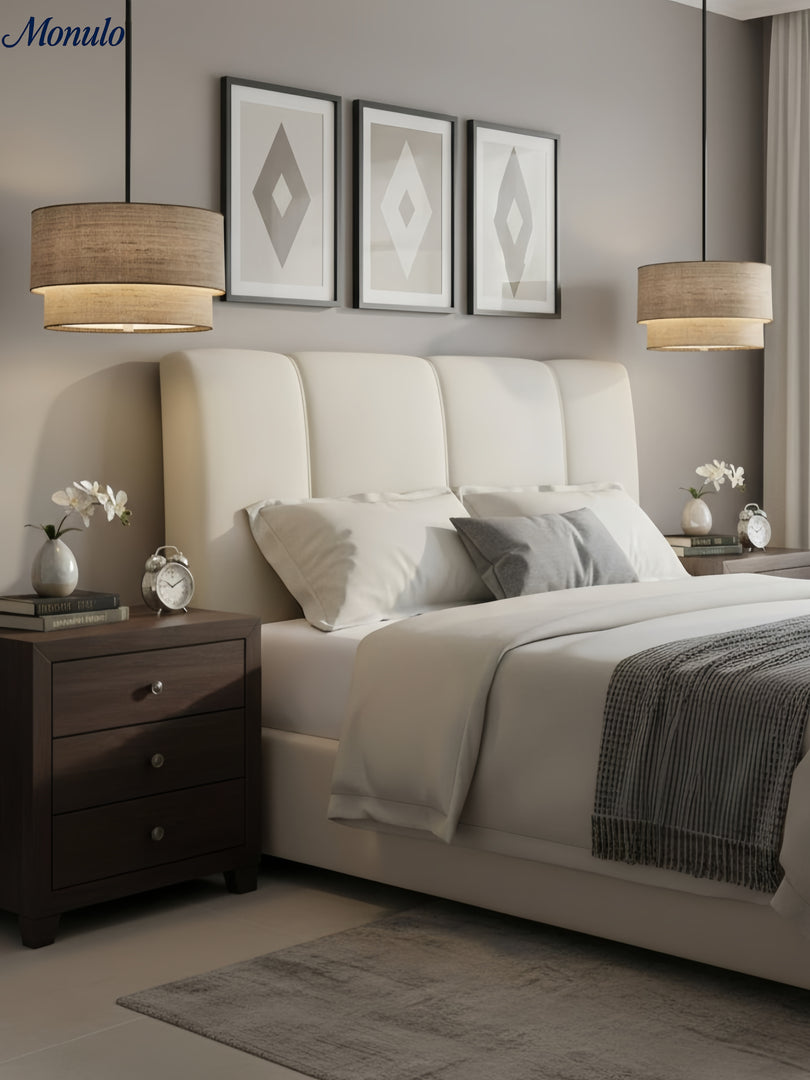 Dumora Double Fabric Drum Pendant Light - Modern Layered Shade Ceiling Lamp Perfect for Dining Room or Living Room