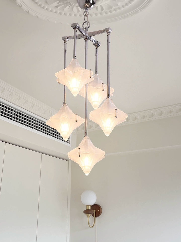 Lustre Art Déco Étoile – Luminaire déco en verre dépoli pour salle à manger – Astris Vega 