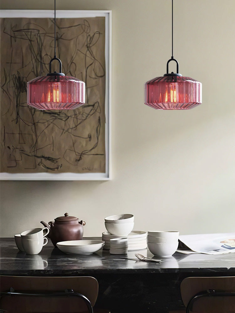 Gerippte Glaspendelleuchte - Vintage-Grün Glas Hängeleuchte mit modernem Reiz