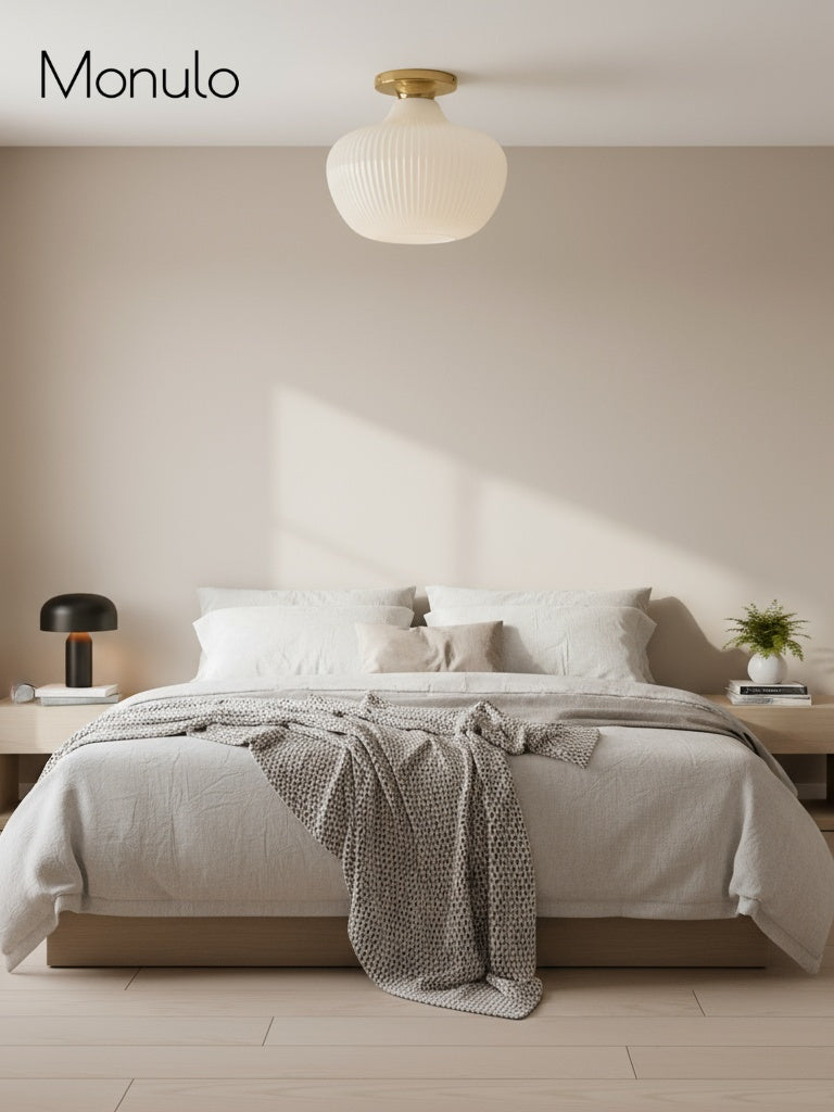 Rivrona Ribbed Glass Flush Mount – Milk Glass Ceiling Light Design
