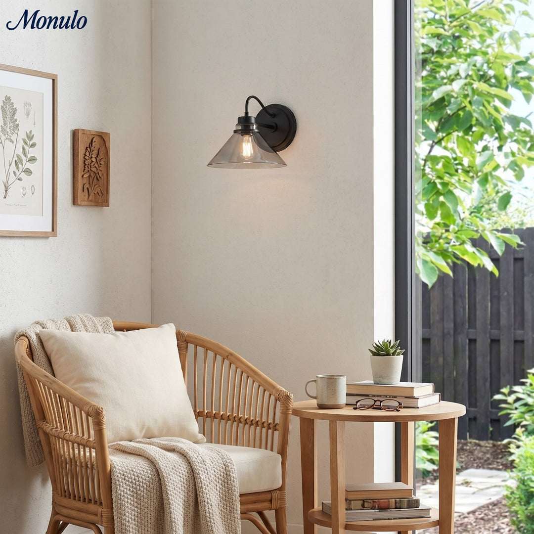 Aplique de pared Aurenza con brazo curvo y forma de globo: lámpara de pared industrial moderna para baño, dormitorio y pasillo.