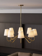 Vintage Brass Fabric Multi-Head Chandelier