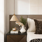 Bild in Gallery-Viewer laden, Leather pendant light beside a bedroom nightstand