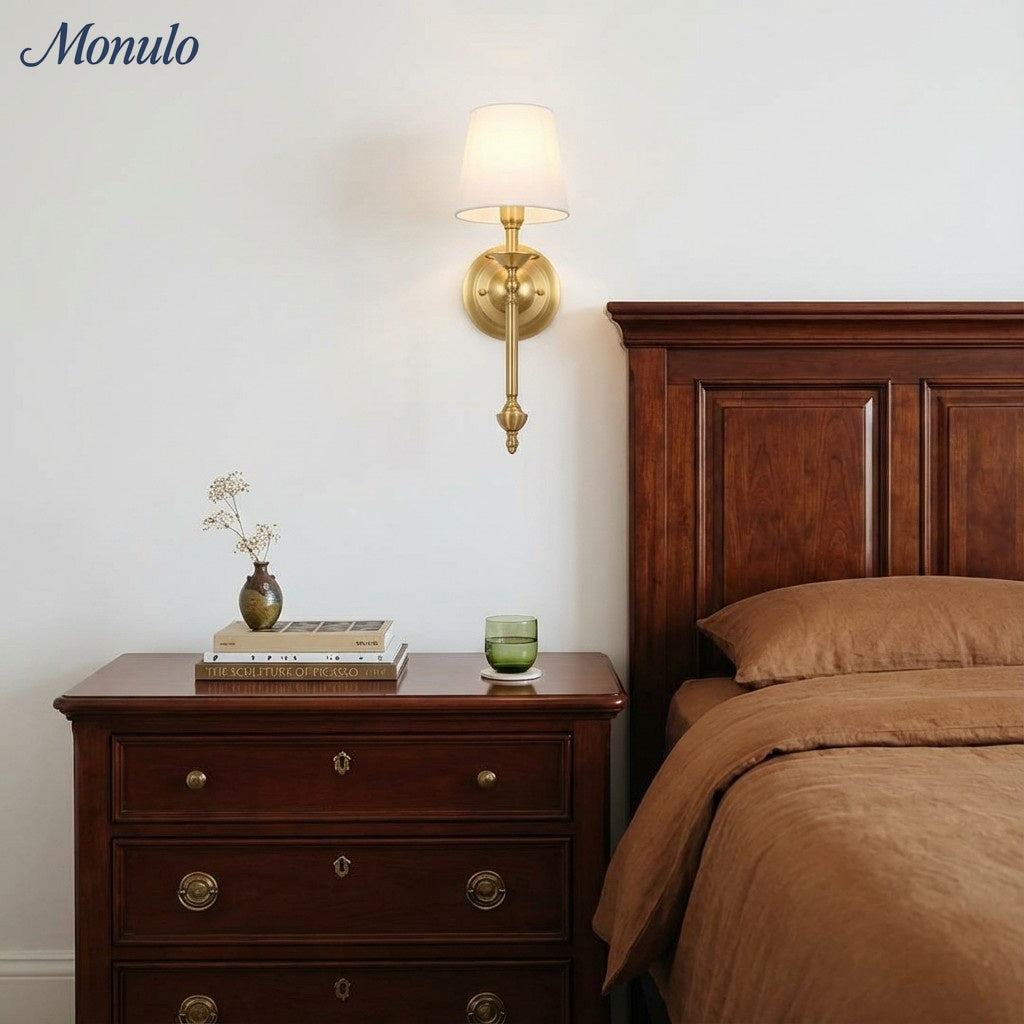 Rowan Fabric Shade Wall Sconce in Antique Copper - Vintage Luxury Light for Interiors