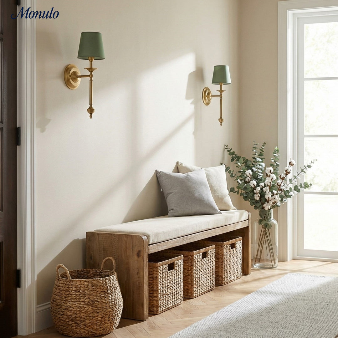 Rowan Stoffschirm Wandleuchte in Antik Kupfer - Vintage Luxus Licht für Innenräume