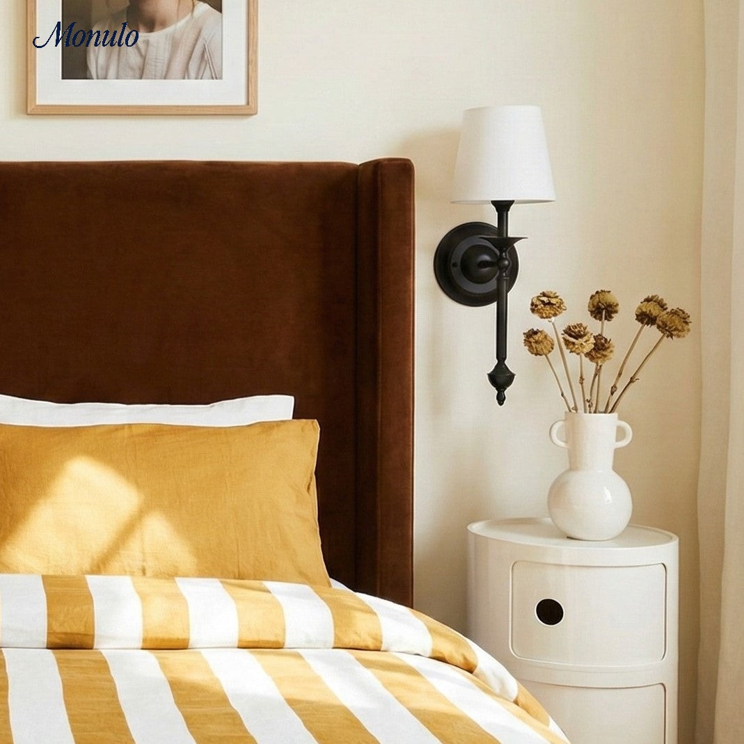 Rowan Stoffschirm Wandleuchte in Antik Kupfer - Vintage Luxus Licht für Innenräume