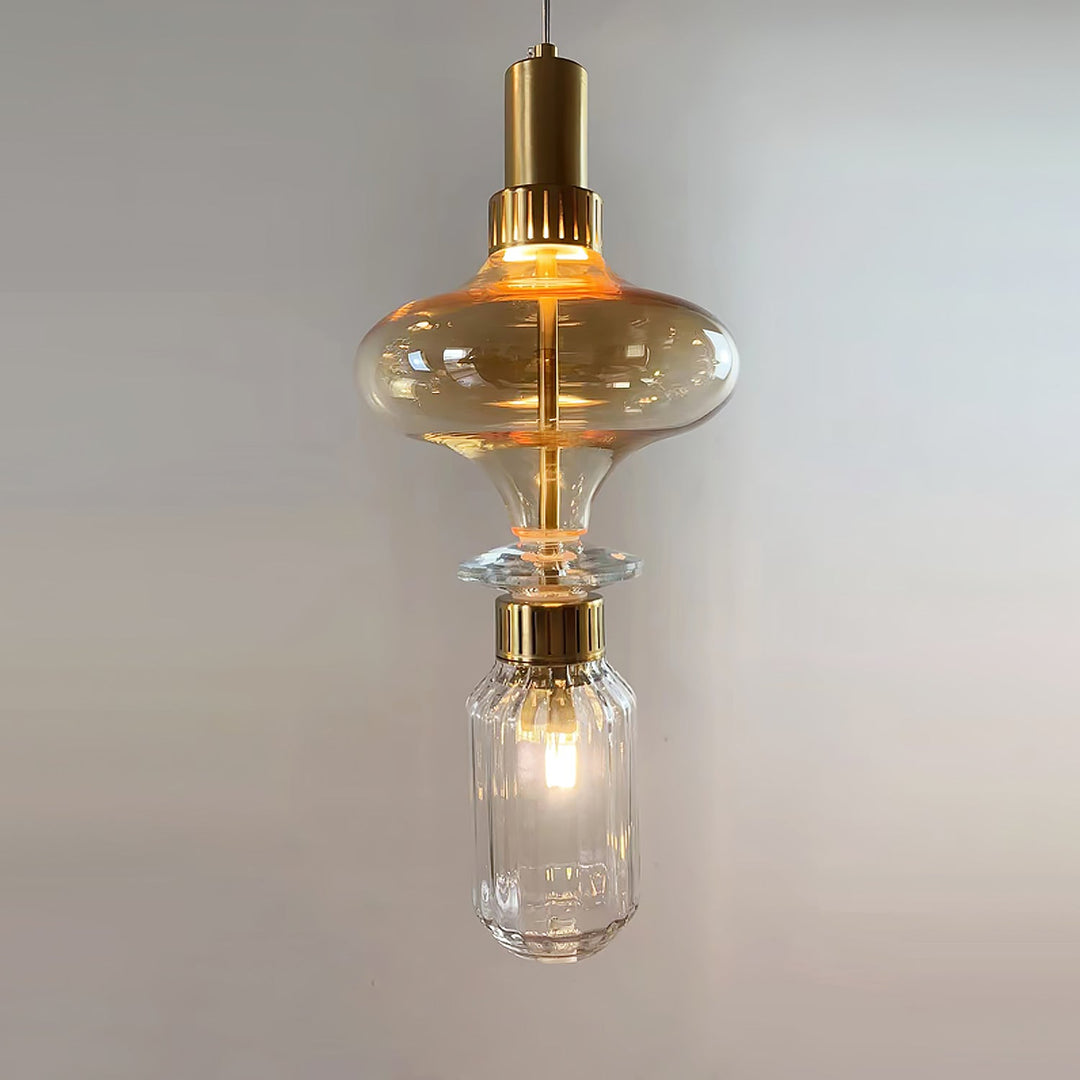 Suspension contemporaine - Fer, métal, verre, or, marron, résistante à l'humidité
