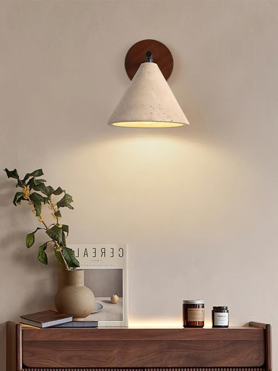 Travertine Wall Sconce - Natural Stone Sconce with Tapered Shade