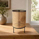 Load image into Gallery viewer, open weave natural rattan LED table lamp on wooden table