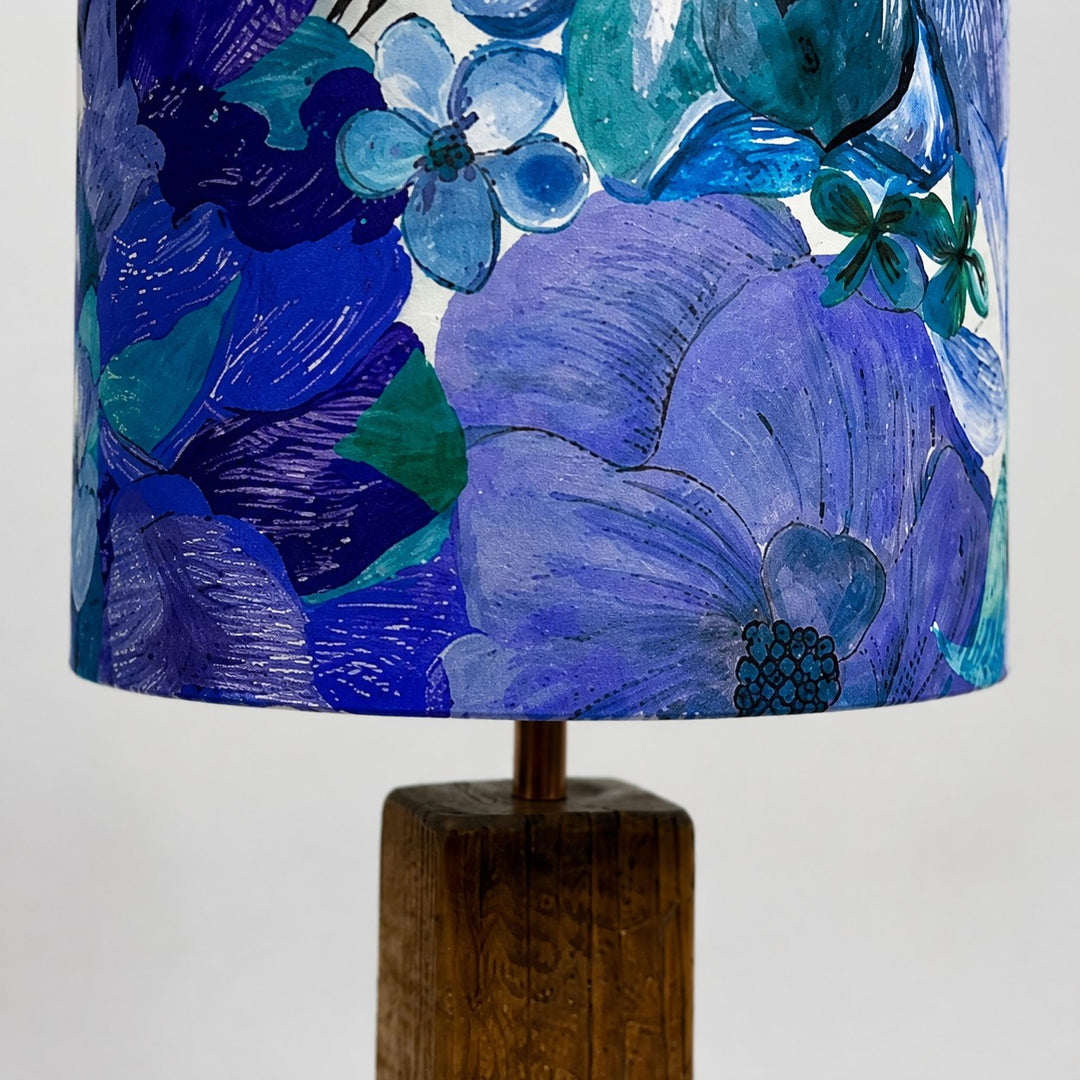 Colorful printed fabric table lamp in a styled interior