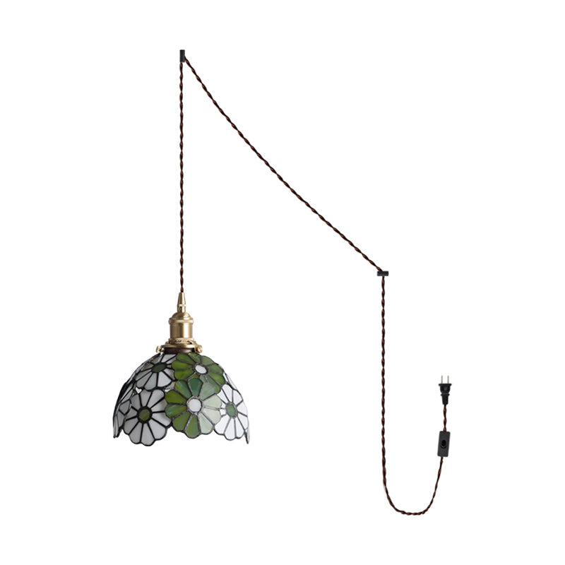 Brass Stained Glass Plug-In Pendant