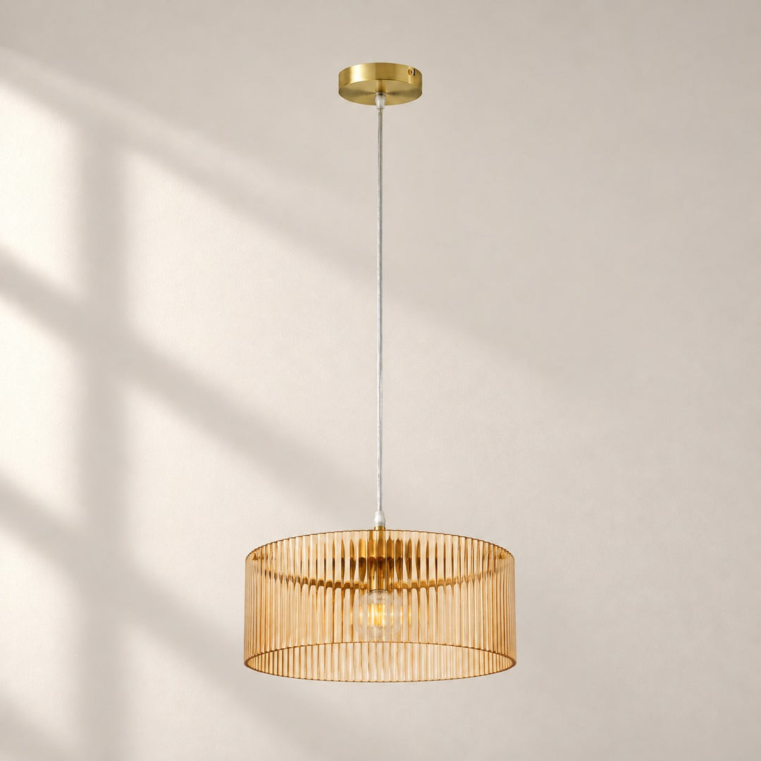 Amber ribbed glass shade