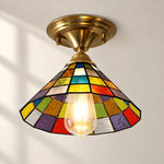 Charger l'image dans la visionneuse de galerie, Vintage Green Mosaic Glass Flush Mount Ceiling Light