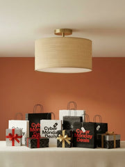 Dumora Drum Woven Ceiling Light - Rustic Boho Semi Flush Mount Light