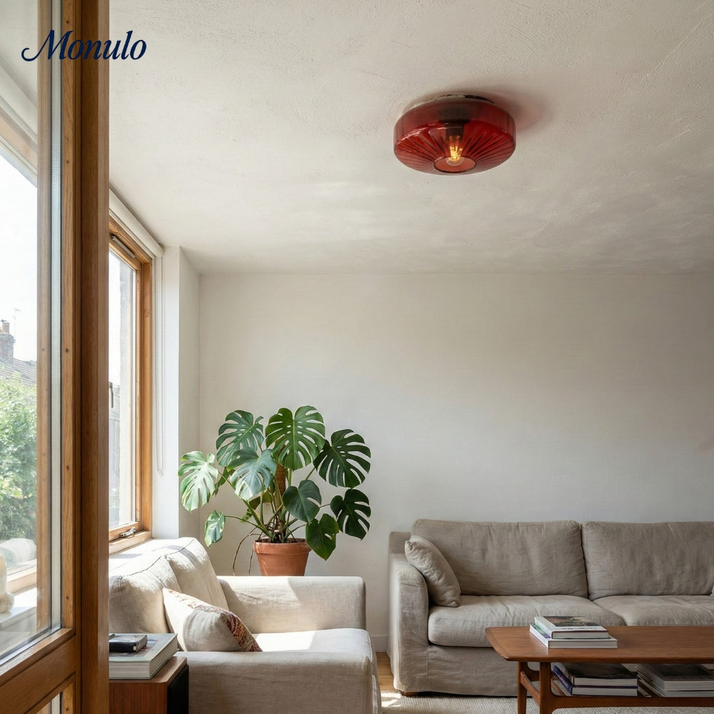 Lámpara de techo empotrada de vidrio ondulado multicolor vintage Verdoma - Lámpara de techo decorativa retro para cocina o pasillo