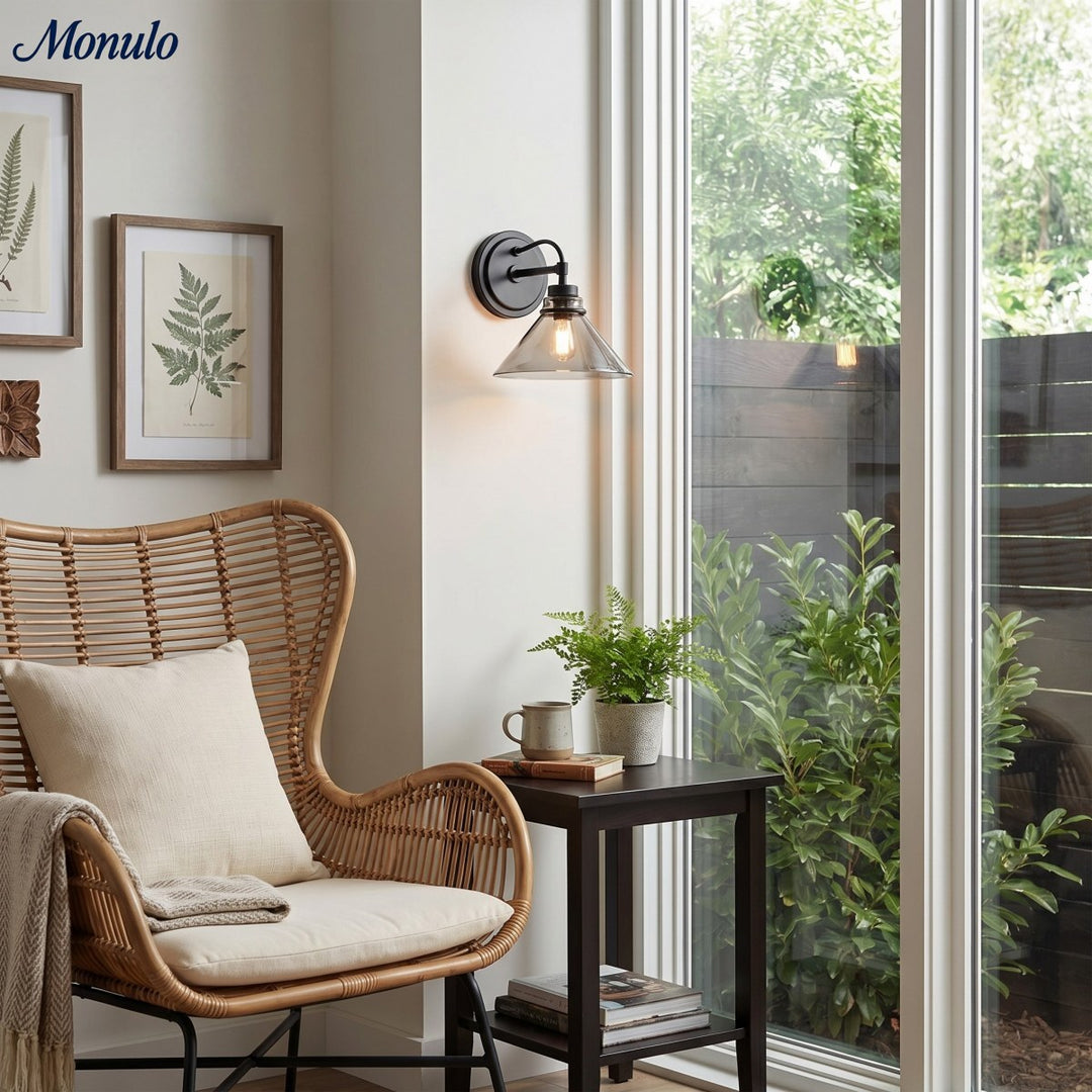Aplique de pared Aurenza con brazo curvo y forma de globo: lámpara de pared industrial moderna para baño, dormitorio y pasillo.