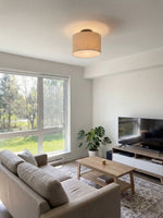 Cargar imagen en el visor de la Galería, Lámpara de techo empotrada Jelvane Linen Drum: moderna lámpara de techo de tela para dormitorio