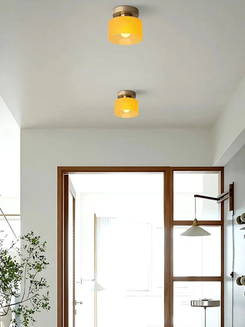Nordic Morandi Cylinder Glass Ceiling Light – Colorful Fixture For Hallways