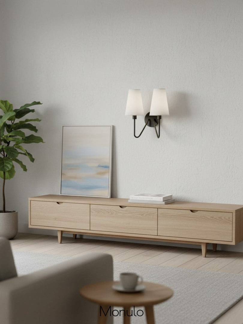 Rowan Fabric Shade Wall Sconce – Modern Industrial Light for Bedroom