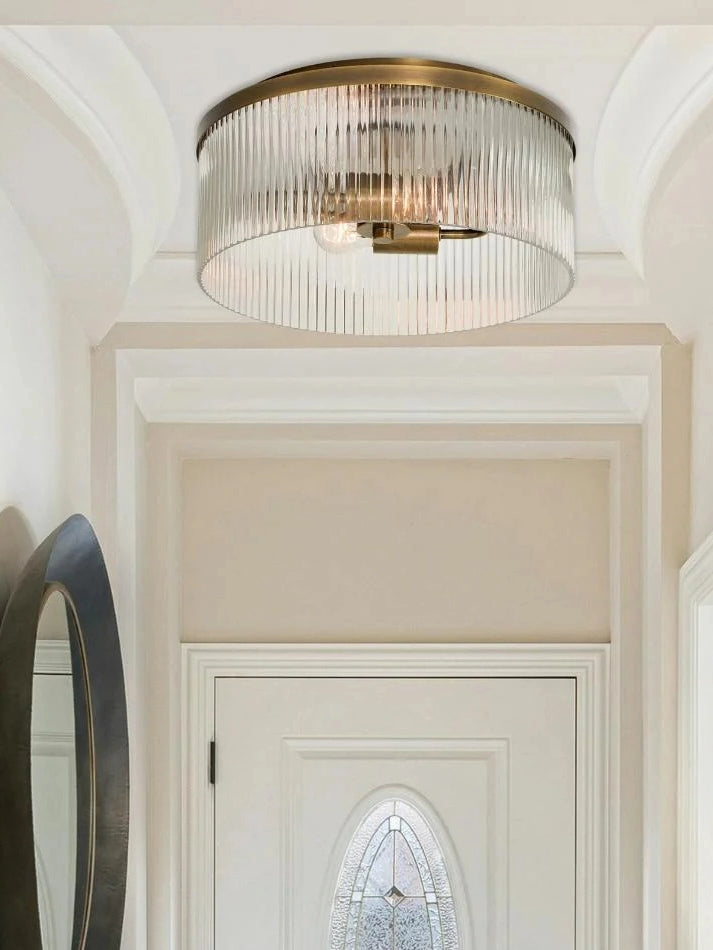 Plafonnier semi-encastré à nervures - Design encastré en verre avec finition dorée