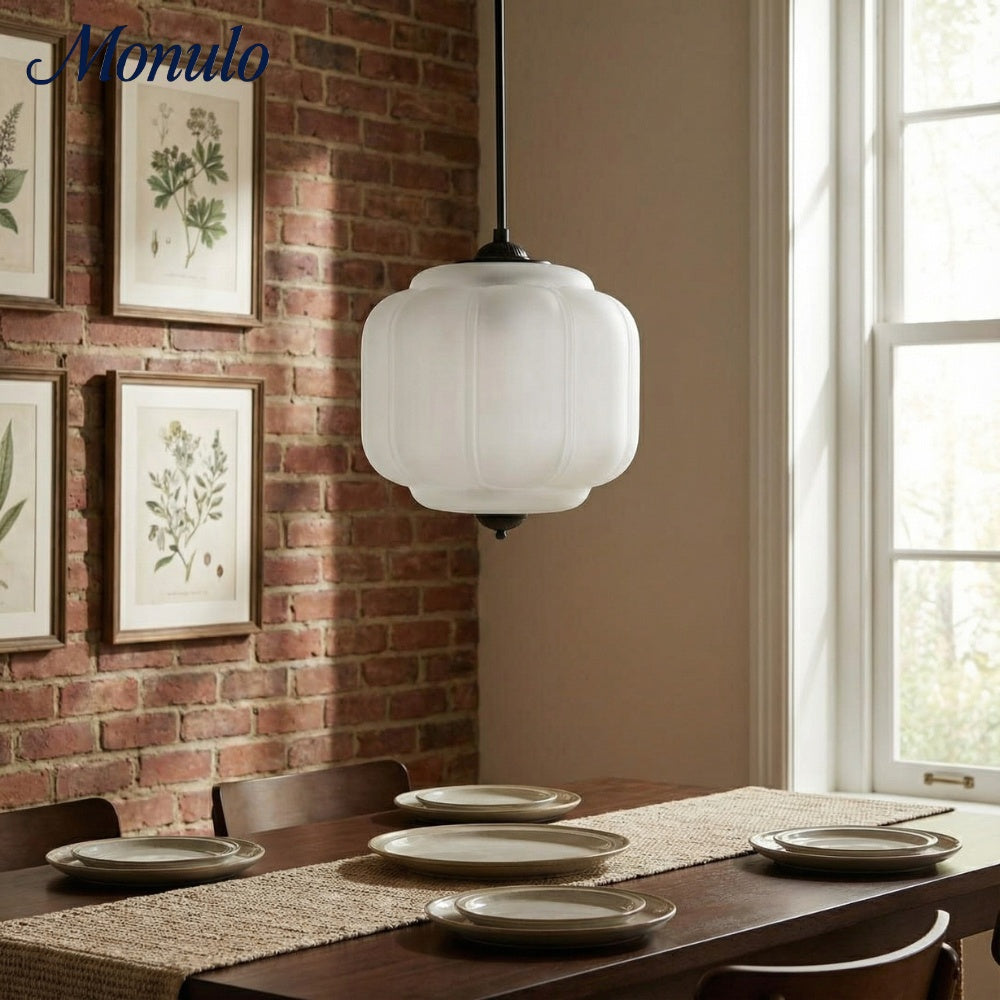 Eloise Vintage Inspired Scalloped Milk Glass Pendant - Modern Accent Light for Kitchen and Bedroom