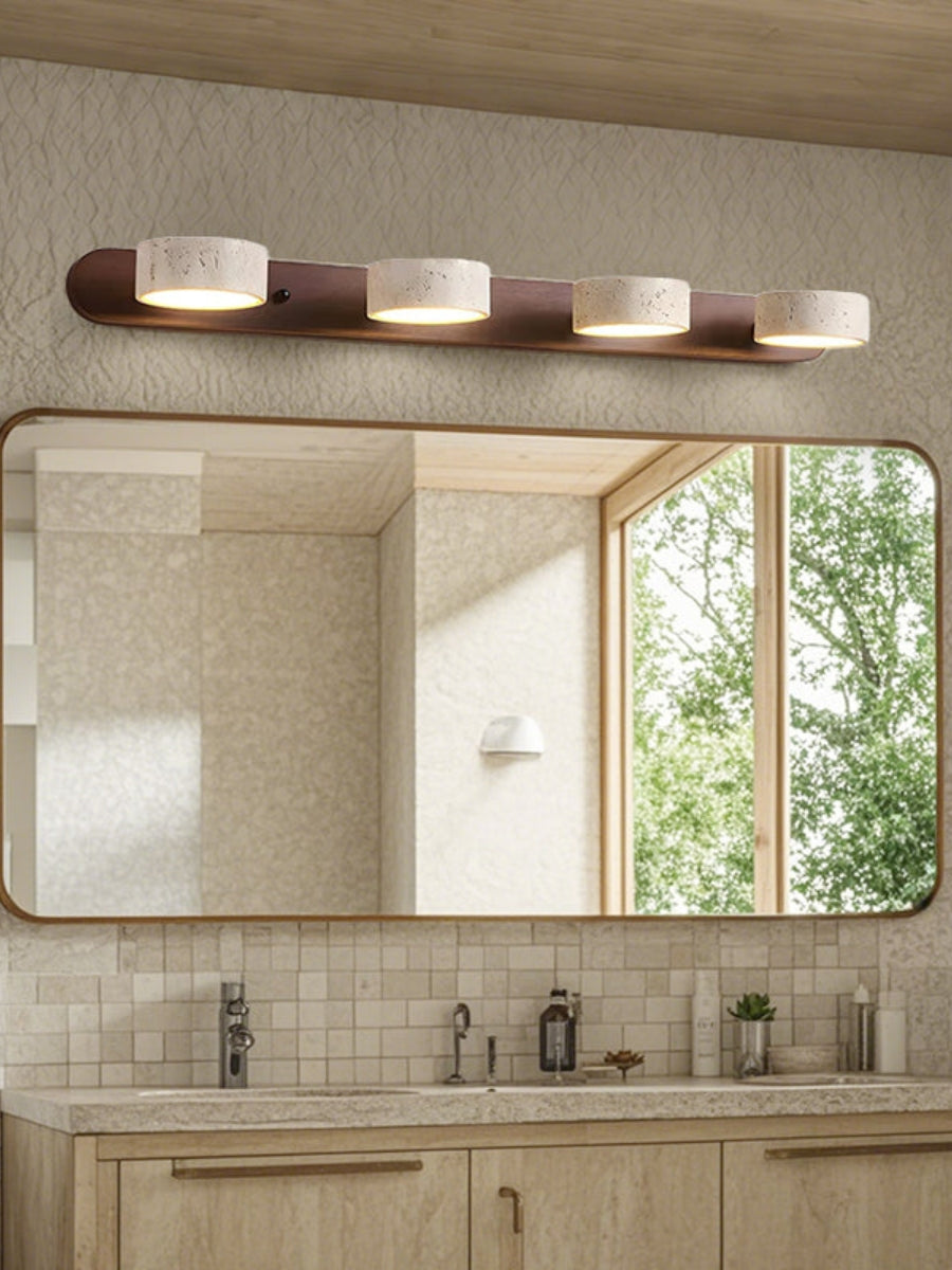 Aplique de travertino dúo: lámpara de pared de piedra natural ajustable para dormitorio y pasillo.