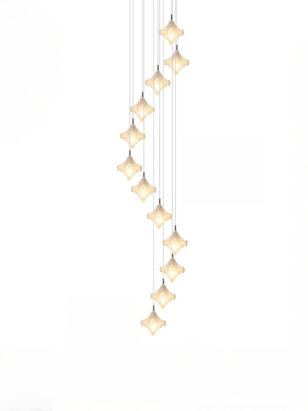 Art Deco Stern Treppenpendelleuchte – Mattglas Hängeleuchte – Astris Altair