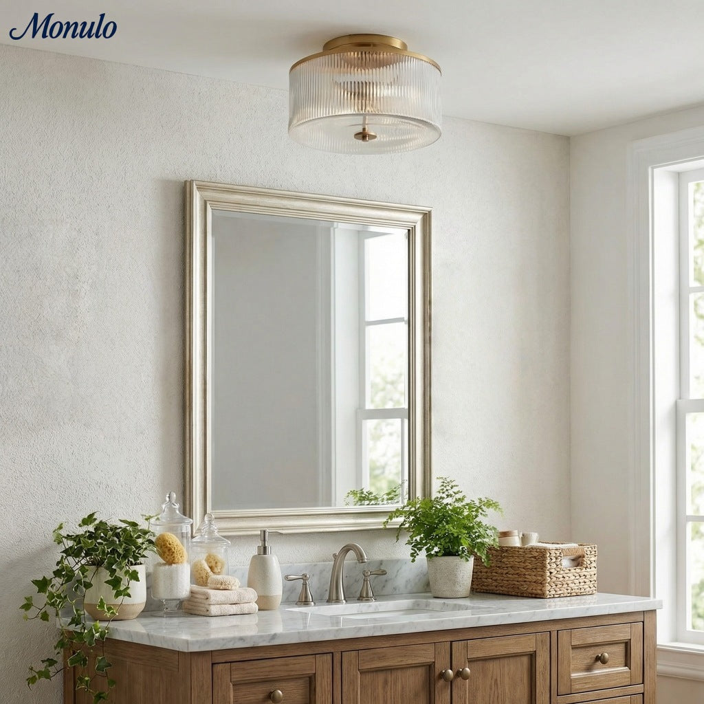 Plafonnier encastré Rivora Vintage en verre côtelé pour salon