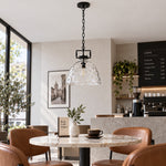Charger l'image dans la visionneuse de galerie, Modern Hammered Glass Pendant Light with Minimalist Metal Design - Suitable for Kitchen Island