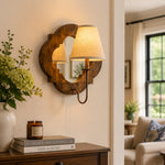 Load image into Gallery viewer, Antique Wood Wall Sconce With Fabric Shade