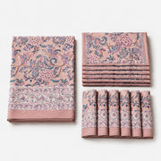 Folded rose mauve paisley floral cotton linen tablecloth set