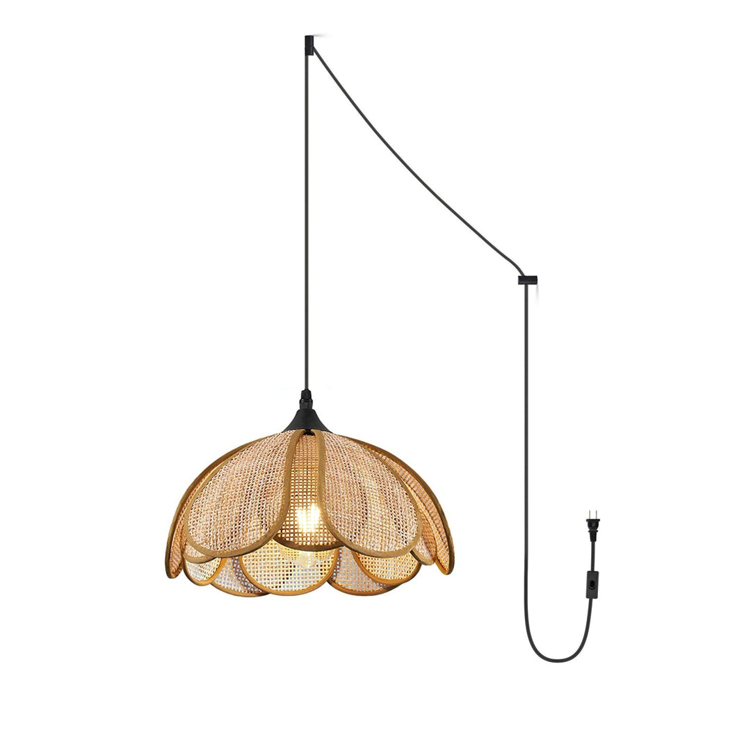 Layered Rattan Petal Plug-In Swag Pendant
