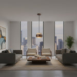 Cargar imagen en el visor de la Galería, Lámpara colgante cilíndrica contemporánea de travertino Stonel con marco de madera U14