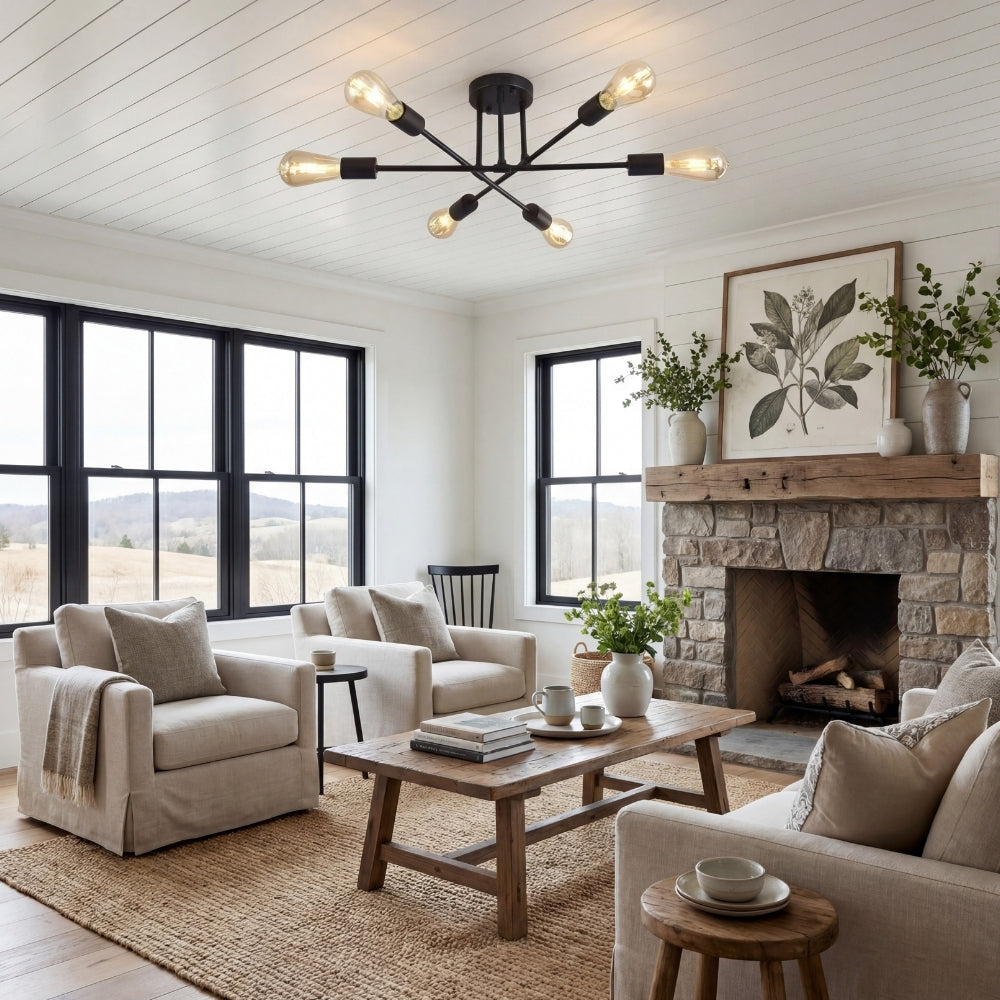 Lámpara de Techo Semiempotrada Contemporánea Nordivela - Elegante Luminaria de Metal con Múltiples Brazos para Interiores del Hogar