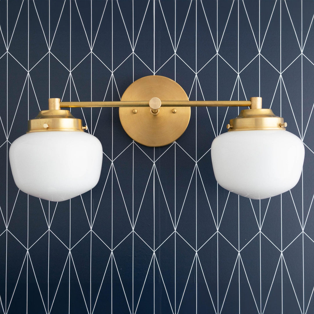 Opalume Glass Art Deco Vanity Light - Bathroom Wall Sconce with White Glass Shades