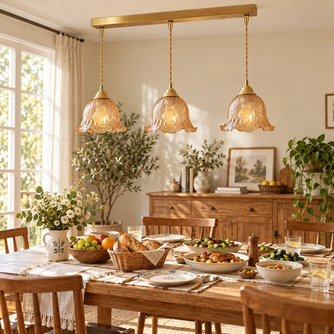 Crackle Glass Brass Pendant Light