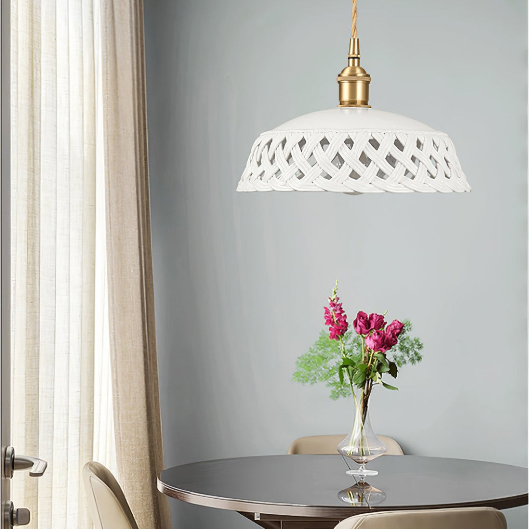 Woven Ceramic Brass Swag Pendant Light