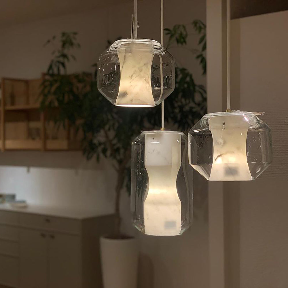Suspension en verre et albâtre