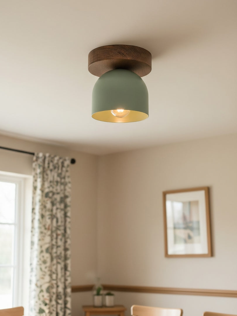 Metio Dome Scandinavian Oak Flush Mount Ceiling Light – Modern Minimalist Design for Living Room & Bedroom