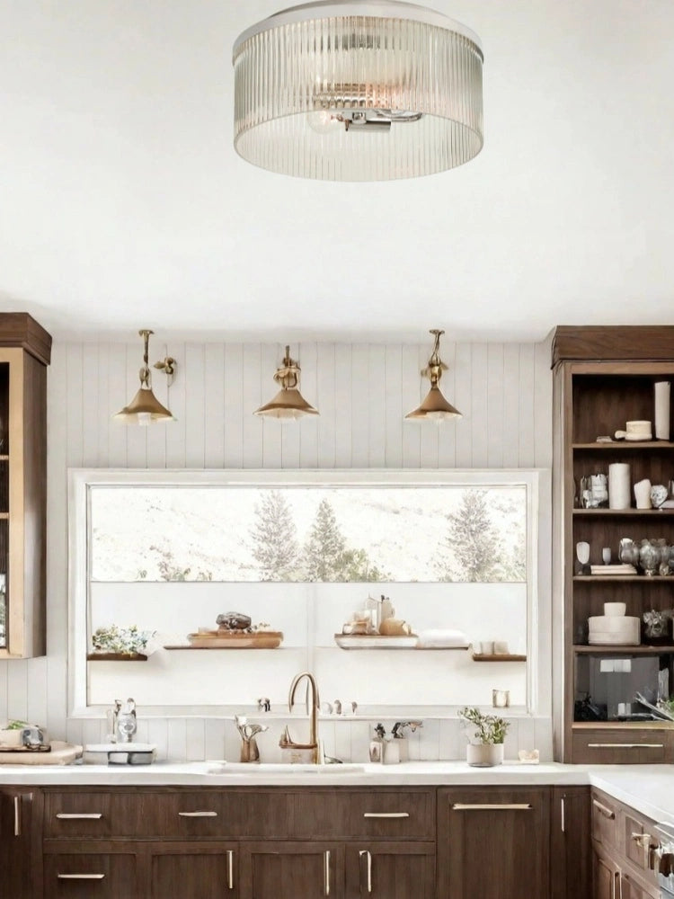 Bravira Elegant Ribbed Glass Flush-Mount Ceiling Light – Modern Low-Profile Fixture for Bedroom