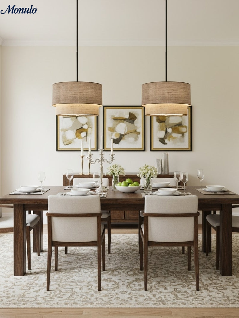 Dumora Double Fabric Drum Pendant Light - Modern Layered Shade Ceiling Lamp Perfect for Dining Room or Living Room