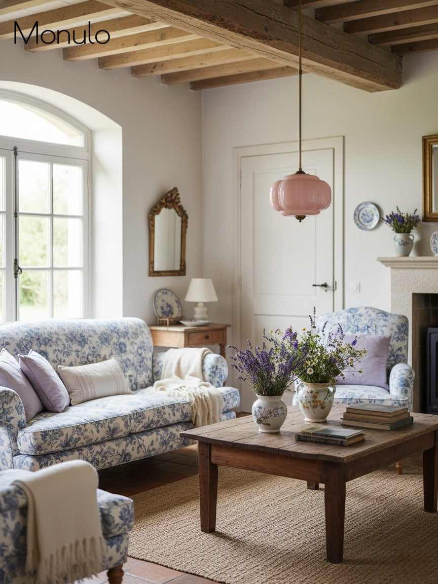 Vintage Milk Glass Semi Flush Mount Eloise Pendant Light