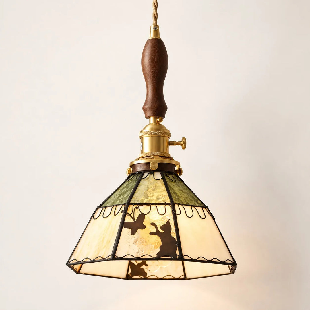 Cat and Butterfly Stained Glass Pendant Light