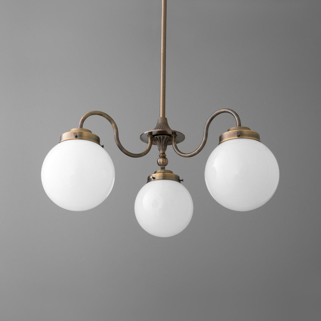 Glorica Glass Vintage Globe Chandelier - Brass 3-Light Frosted Glass Hanging Fixture