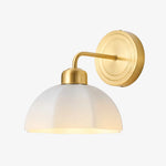 Load image into Gallery viewer, White milk glass wall lamp with warm metal frame
