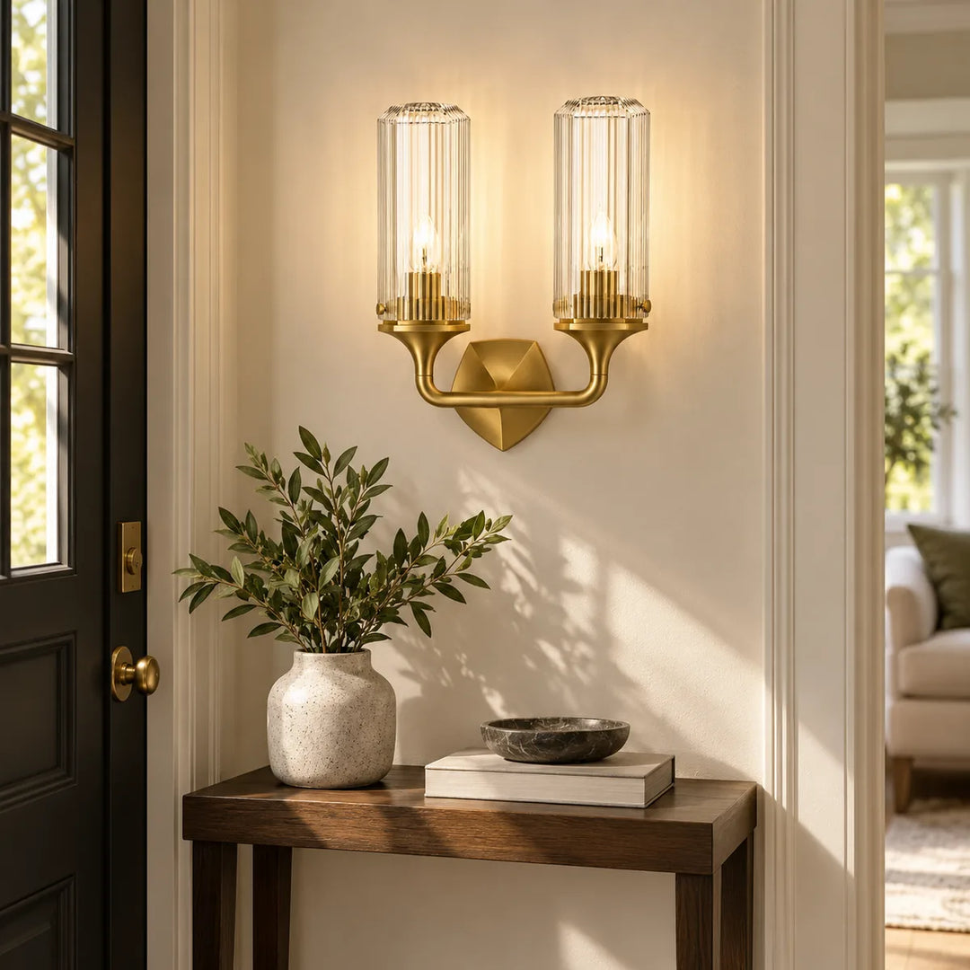 Compact Armed Sconce with Fluted Cylinders