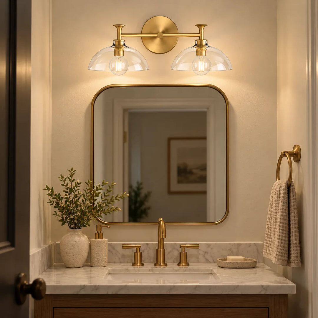 Narrow-Mirror Sconce with a Clear Dome