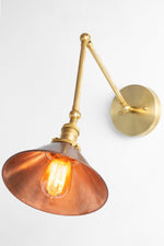 Charger l&#39;image dans la visionneuse de galerie, Conique Metal Industrial Wall Sconce with Adjustable Arm - Vintage Copper Cone Shade for Task Lighting

