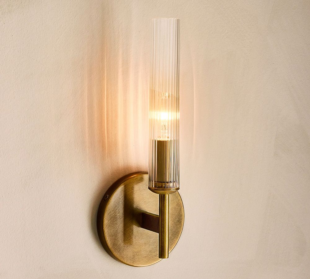 Aplique de pared de tubo de vidrio Bravira - Iluminación clásica de tubo de latón acanalado